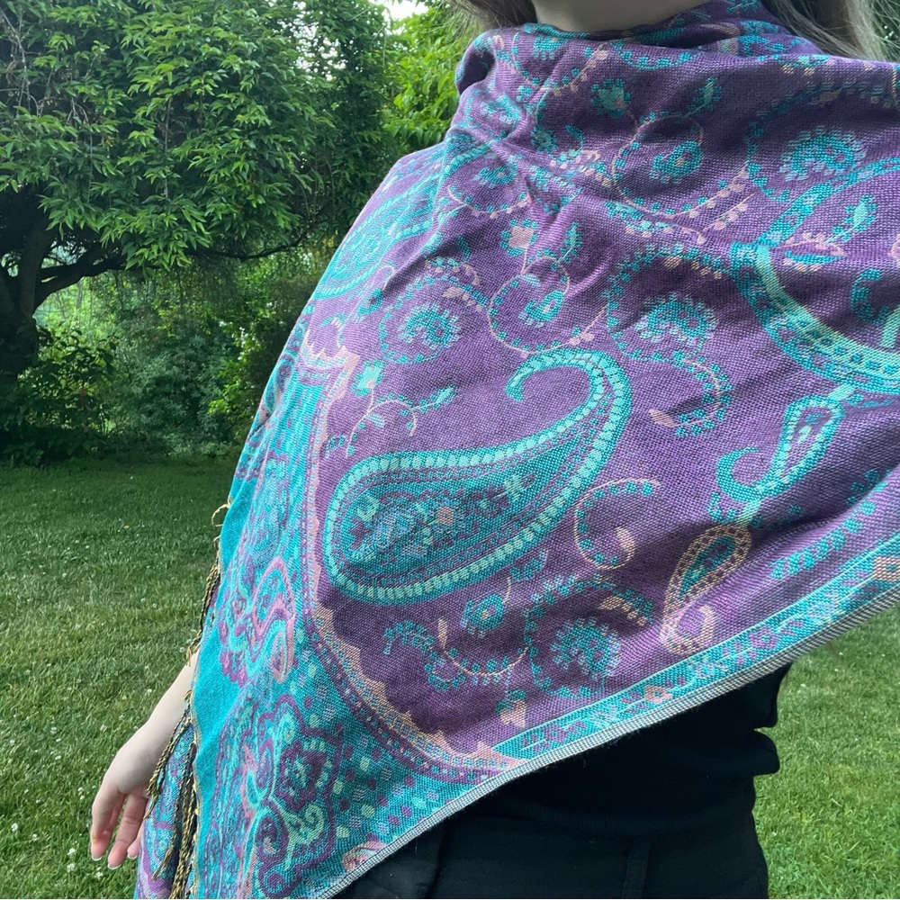 Purple & Teal Paisley Women's Large Scarf  - 100% Cashmere - Made in Jerusalem